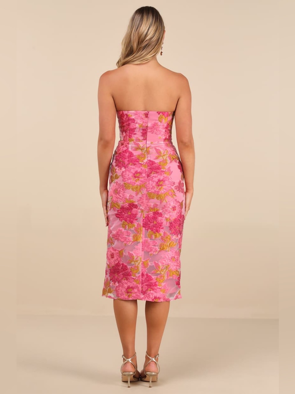 LULUS Upgraded Event Pink Jacquard Strapless Bustier Midi Dress Party Weddijg XL - Picture 2 of 8